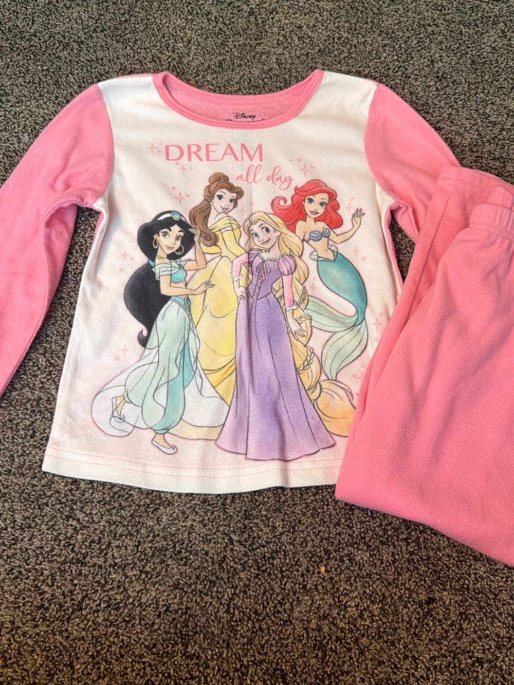 Disney Princess Pink and White Girls' Pajama Set with Princess Print